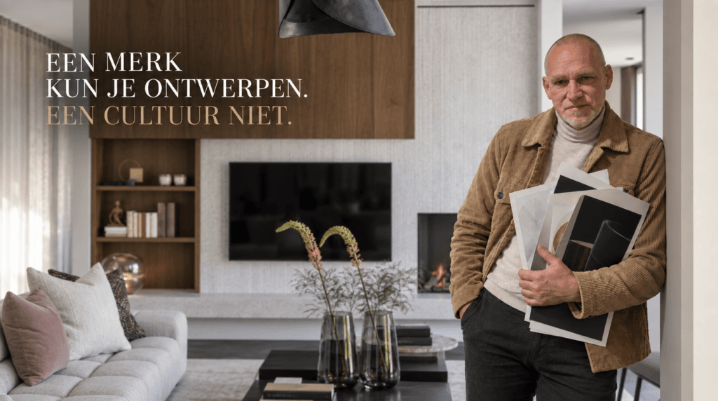 Merkstrategie 1 Jean-Pierre Kuit met ontwerpwerk in een HORA-interieur. Een merk kun je ontwerpen. Een cultuur niet.